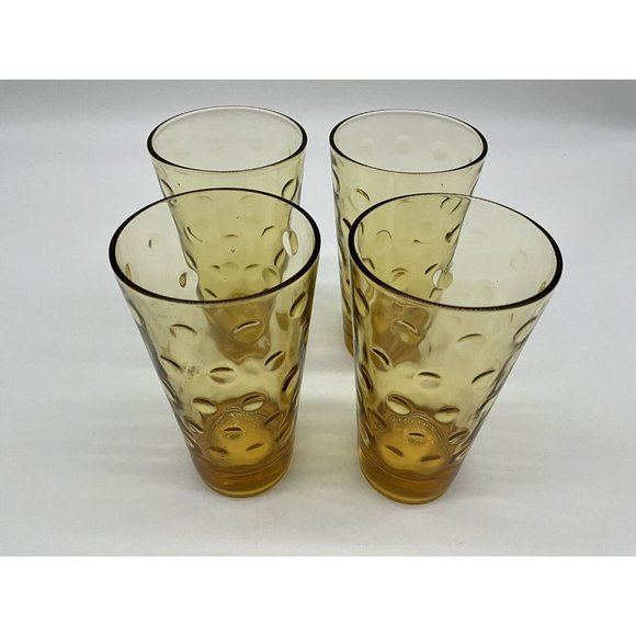 Hazel Atlas Vintage Gold Capri Dot Tumblers MCM Size 5.25 Inches High, Set of 4 - Picture 7 of 15